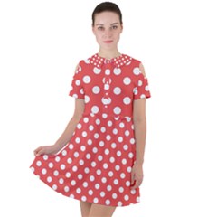 Red White Polka Dots Short Sleeve Shoulder Cut Out Dress 