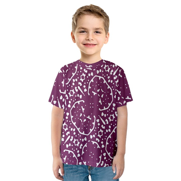 Magenta And White Abstract Print Pattern Kids  Sport Mesh Tee