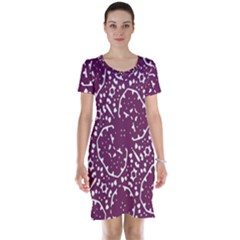 Magenta And White Abstract Print Pattern Short Sleeve Nightdress