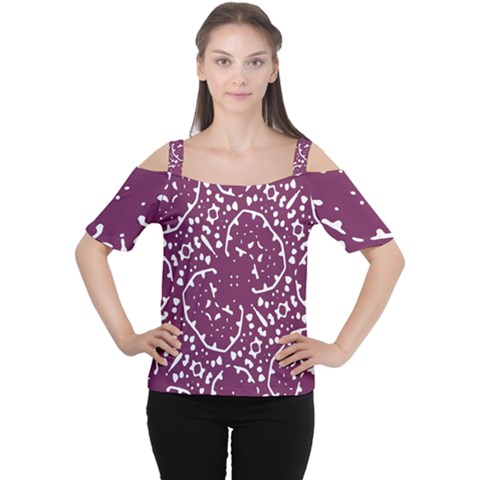 Magenta And White Abstract Print Pattern Cutout Shoulder Tee by dflcprintsclothing