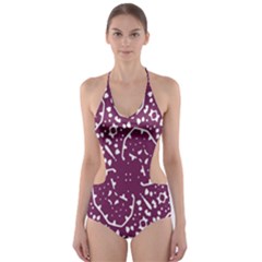 Magenta And White Abstract Print Pattern Cut-Out One Piece Swimsuit