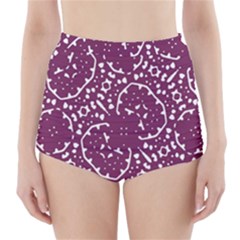 Magenta And White Abstract Print Pattern High-Waisted Bikini Bottoms