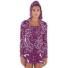 Magenta And White Abstract Print Pattern Long Sleeve Hooded T-shirt