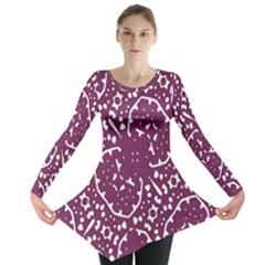 Magenta And White Abstract Print Pattern Long Sleeve Tunic 