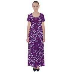 Magenta And White Abstract Print Pattern High Waist Short Sleeve Maxi Dress