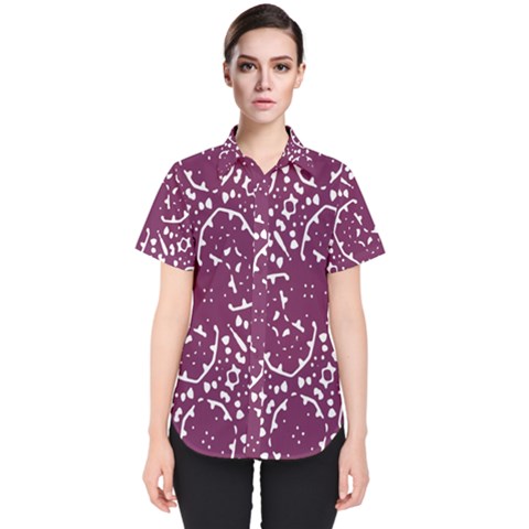 Magenta And White Abstract Print Pattern Women s Short Sleeve Shirt by dflcprintsclothing