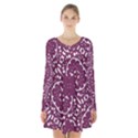 Magenta And White Abstract Print Pattern Long Sleeve Velvet V-neck Dress View1