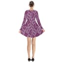 Magenta And White Abstract Print Pattern Long Sleeve Velvet V-neck Dress View2