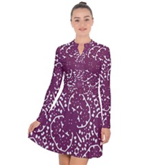 Magenta And White Abstract Print Pattern Long Sleeve Panel Dress