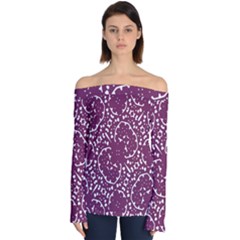 Magenta And White Abstract Print Pattern Off Shoulder Long Sleeve Top