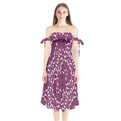 Magenta And White Abstract Print Pattern Shoulder Tie Bardot Midi Dress