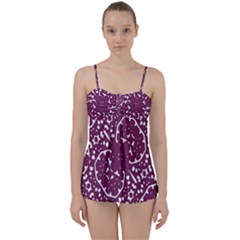 Magenta And White Abstract Print Pattern Babydoll Tankini Set