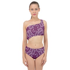 Magenta And White Abstract Print Pattern Spliced Up Two Piece Swimsuit