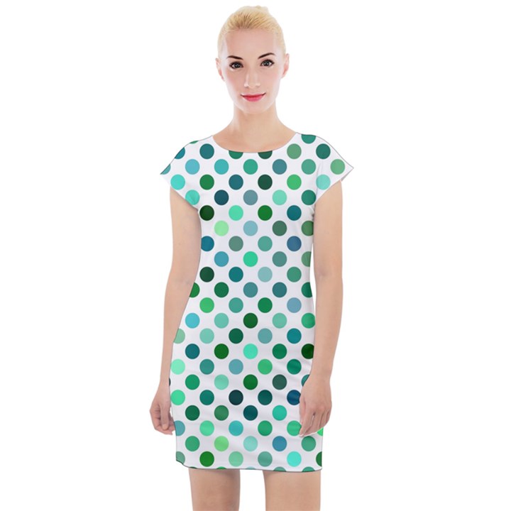 Shades Of Green Polka Dots Cap Sleeve Bodycon Dress