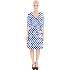 Shades Of Blue Polka Dots Wrap Up Cocktail Dress