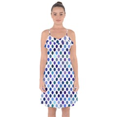 Shades Of Blue Polka Dots Ruffle Detail Chiffon Dress