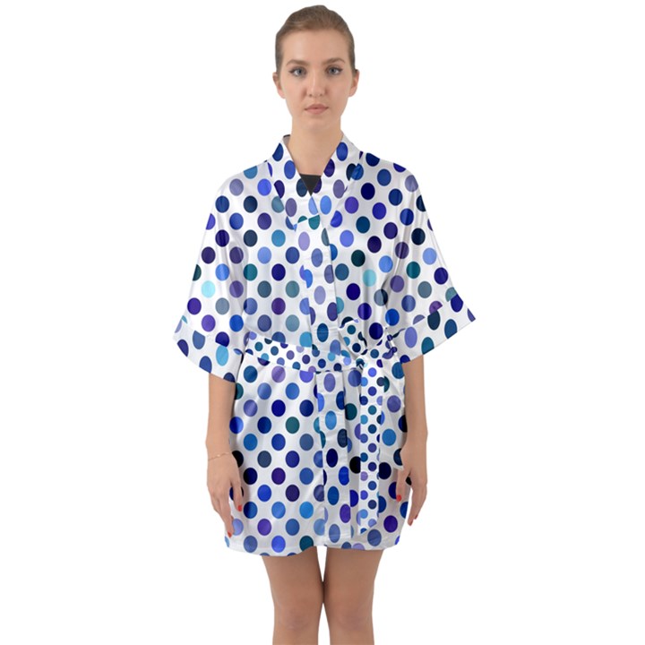 Shades Of Blue Polka Dots Quarter Sleeve Kimono Robe