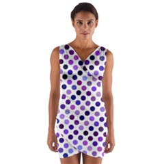 Shades Of Purple Polka Dots Wrap Front Bodycon Dress