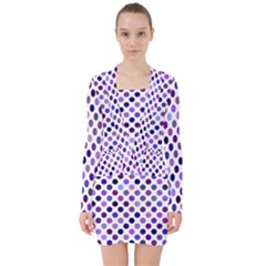 Shades Of Purple Polka Dots V-neck Bodycon Long Sleeve Dress by retrotoomoderndesigns