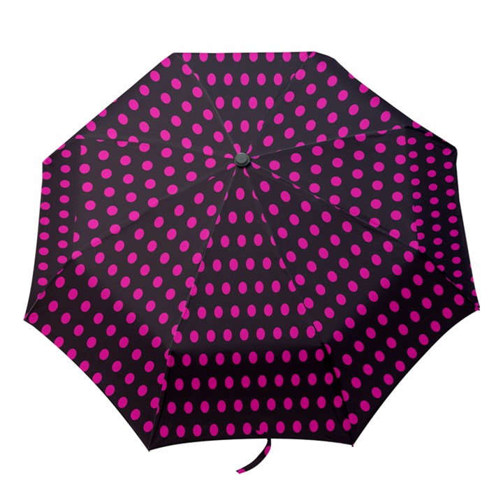 Pink Black Polka Dots Folding Umbrellas