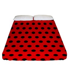 Red Black Polka Dots Fitted Sheet (king Size) by retrotoomoderndesigns