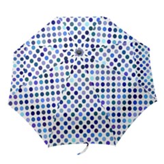 Shades Of Blue Polka Dots Folding Umbrellas by retrotoomoderndesigns