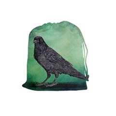 Raven - In Green - Drawstring Pouch (large) by WensdaiAmbrose