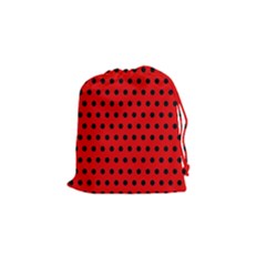 Red Black Polka Dots Drawstring Pouch (small) by retrotoomoderndesigns