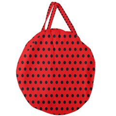 Red Black Polka Dots Giant Round Zipper Tote by retrotoomoderndesigns