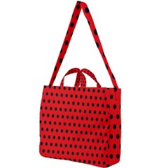 Red Black Polka Dots Square Shoulder Tote Bag by retrotoomoderndesigns