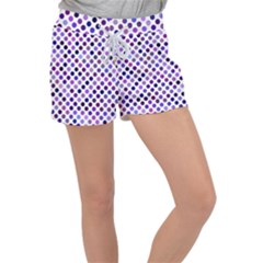 Shades Of Purple Polka Dots Women s Velour Lounge Shorts by retrotoomoderndesigns