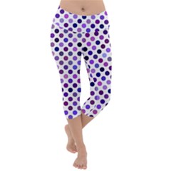 Shades Of Purple Polka Dots Lightweight Velour Capri Yoga Leggings by retrotoomoderndesigns