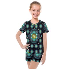 Light And Love Flowers Decorative Kids  Mesh Tee And Shorts Set