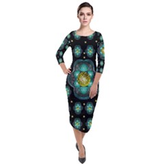 Light And Love Flowers Decorative Quarter Sleeve Midi Velour Bodycon Dress by pepitasart