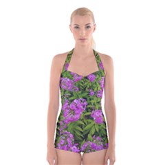 Stratford Garden Phlox Boyleg Halter Swimsuit  by Riverwoman