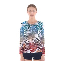 Gradient tropical leaves Women s Long Sleeve Tee