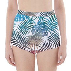 Gradient tropical leaves High-Waisted Bikini Bottoms