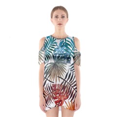 Gradient tropical leaves Shoulder Cutout One Piece Dress