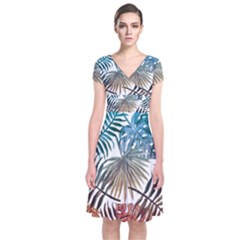 Gradient tropical leaves Short Sleeve Front Wrap Dress