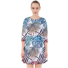 Gradient tropical leaves Smock Dress