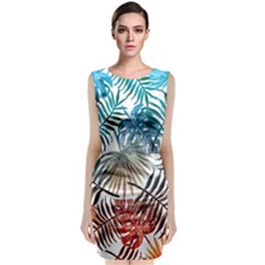 Gradient tropical leaves Sleeveless Velvet Midi Dress