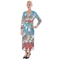 Gradient tropical leaves Velvet Maxi Wrap Dress