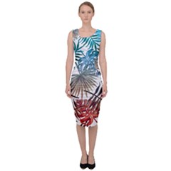 Gradient tropical leaves Sleeveless Pencil Dress