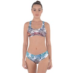 Gradient tropical leaves Criss Cross Bikini Set