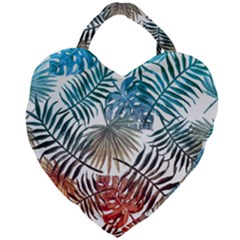 Gradient tropical leaves Giant Heart Shaped Tote