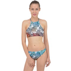 Gradient tropical leaves Racer Front Bikini Set