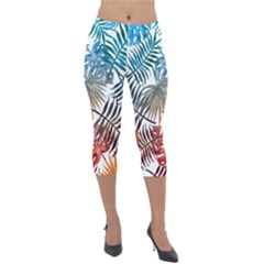 Gradient tropical leaves Lightweight Velour Capri Leggings 