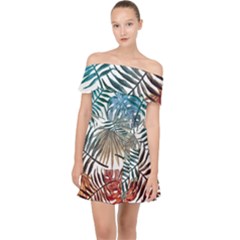 Gradient tropical leaves Off Shoulder Chiffon Dress