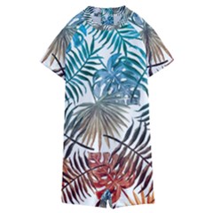 Gradient tropical leaves Kids  Boyleg Half Suit Swimwear