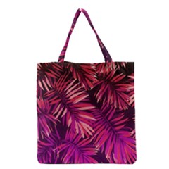 Pink tropical leaves Grocery Tote Bag